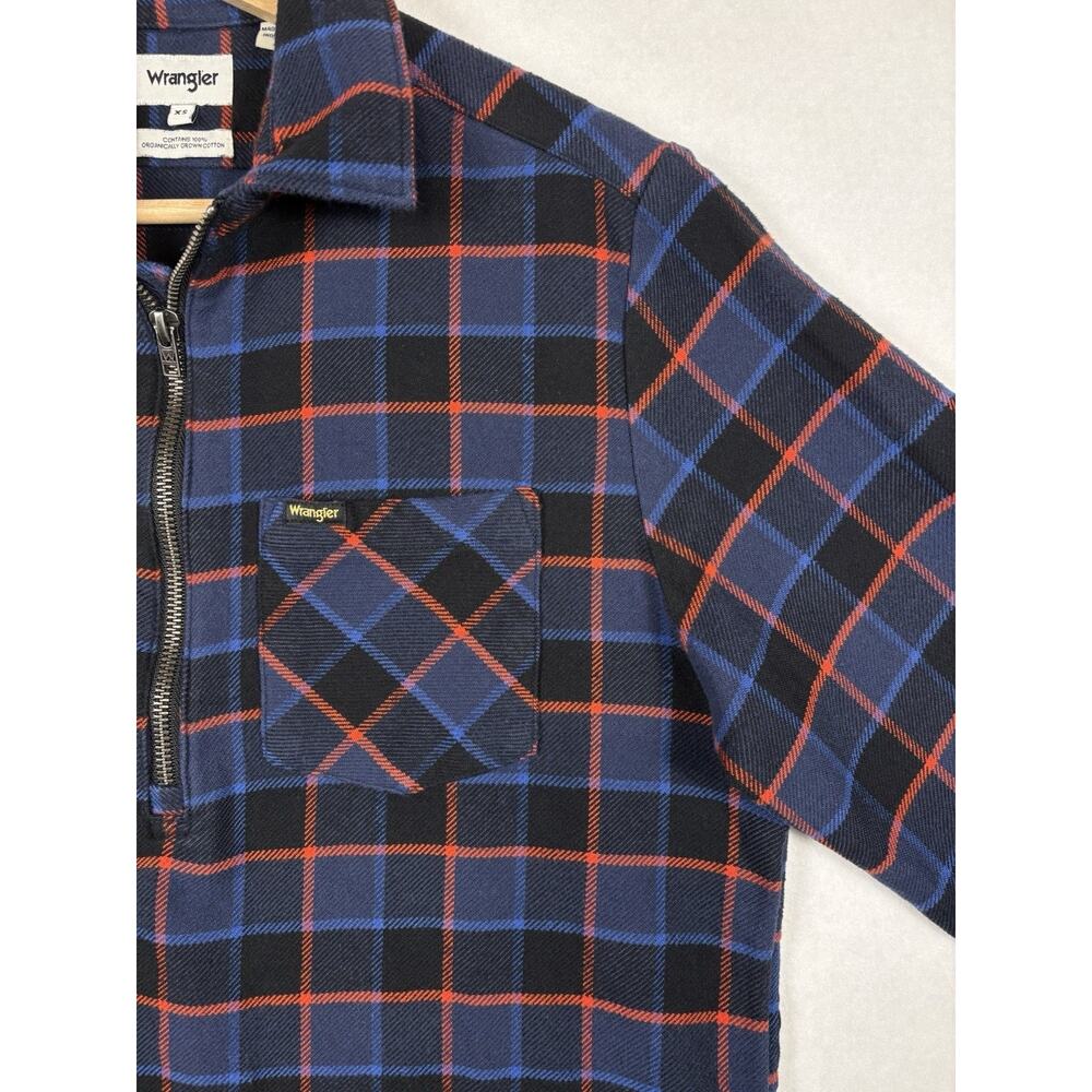 Wrangler Blue Plaid 1/4 Zip Shirt Womens XS Organic Cotton Flannel Workwear - Picture 4 of 11